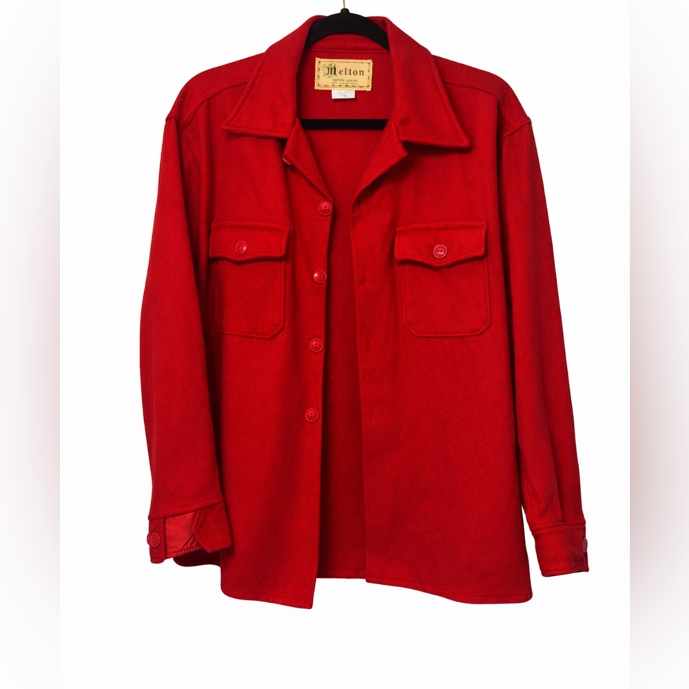 Vintage Melton Wool Shacket Jacket Red Oversized Women’s Size L Cozy